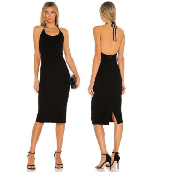 Michael Costello Dresses & Skirts - Michael Costello x Revolve Sophia Midi Dress Women's Black Halter Tie Neck NEW